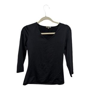 JudyP VNeck 3/4 sleeve Long Sleeve Solid Black Double Lined Basic Tee Size Small